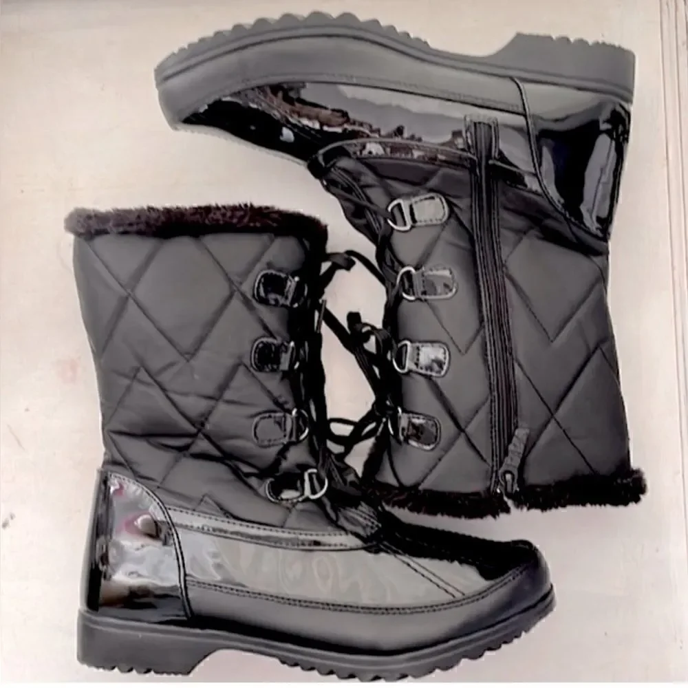 TOTES➕Quilted Fur Lined Water-Resistant Snow Rain Winter Boots Size 6